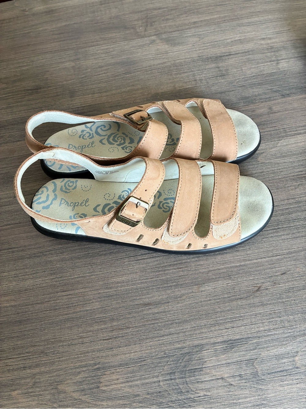 Propet Tan Leather Slingback Sandals with Buckle